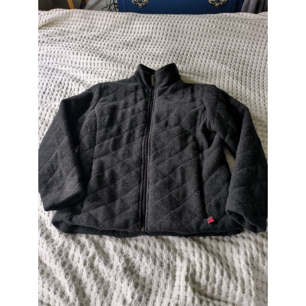 Woolrich Quilted 100% Wool Jacket Full Zip High Neck Small Gray Zippered Pockets